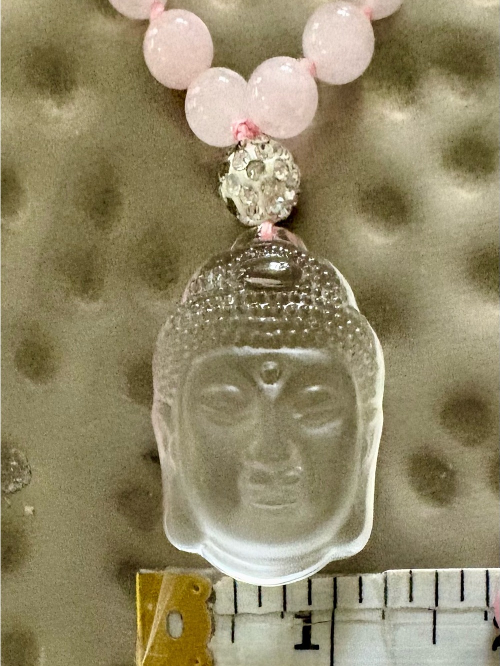 Vintage Rose Quartz Buddha Necklace Rock Crystal Pendant Hand Knotted 40” - Picture 11 of 15